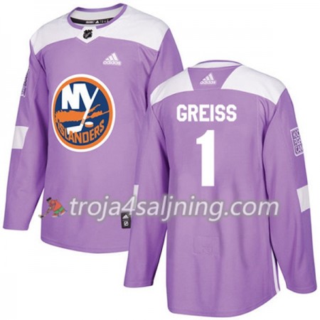 New York Islanders tröja Thomas Greiss 1 Adidas 2017-2018 Lila Fights Cancer Practice Authentic - NHL Tröjor Herr